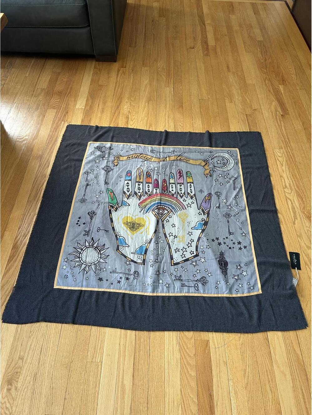 Fraas Gray Scarf with Artistic Hand and Rainbow Design